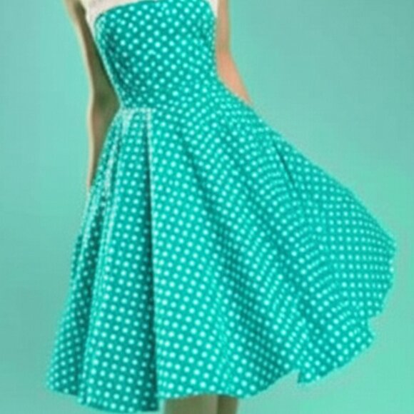 Pinup Couture Medium teal and white polka dot dress EUC - Picture 15 of 15